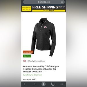 Women's Kansas City Chiefs Antigua Heather Black Action Quarter-Zip Pullover